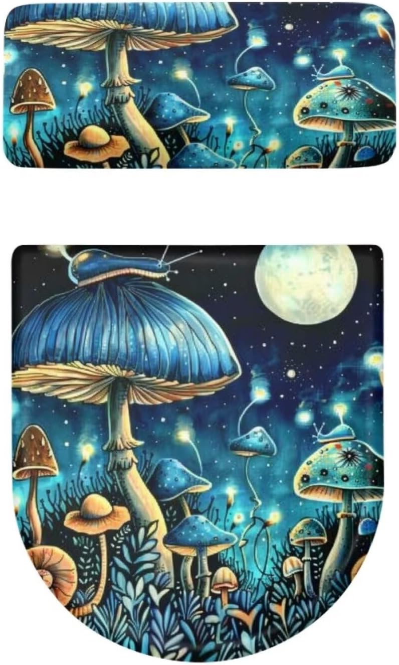 Flashideas Blue Mushroom Toilet Lid & Tank Cover Set - 2 Pcs Stretch Toilet Covers Fits Most Tanks & Lids - Image 5